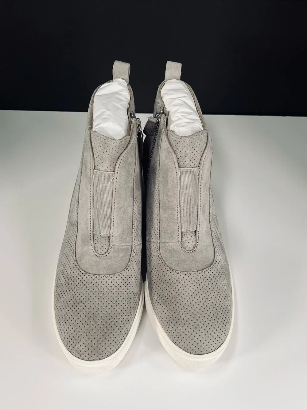 Linea Paolo Women’s Light Gray Perforated Wedge Sneaker Boot Size 7 1/2 M